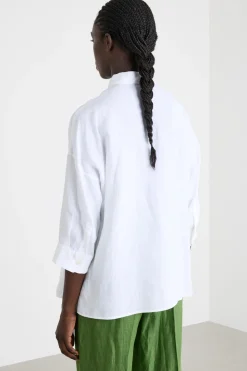 Camicia in tela con maniche tre quarti - Bianco