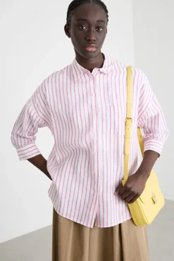 Camicia in tela con maniche tre quarti - Rosa Bianco