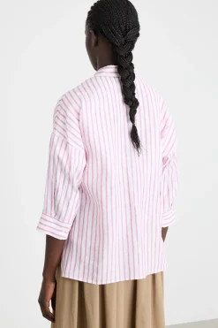 Camicia in tela con maniche tre quarti - Rosa Bianco
