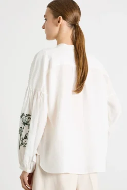 Camicia in tela con motivo ricamato - Bianco