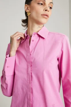Camicia in tela con ricamo - Rosa Polvere