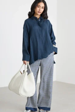 Camicia in tela con spacchi - Blu