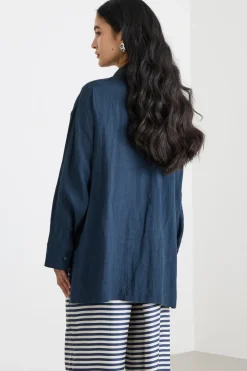 Camicia in tela con spacchi - Blu
