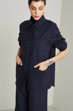 Camicia in tela di lana - Blu Notte
