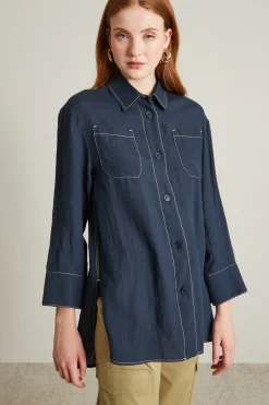 Camicia in tela di lino - Blu Notte