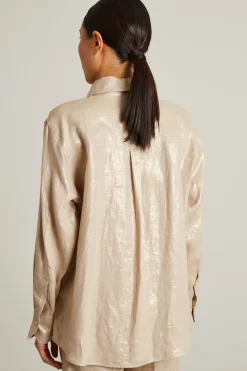 Camicia in tela di lino laminato - Sabbia