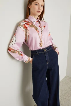 Camicia in twill a fantasia - Rosa