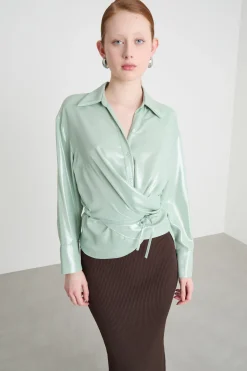 Camicia in twill laminato - Verde