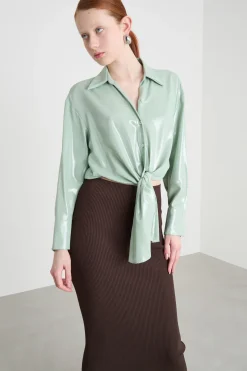 Camicia in twill laminato - Verde