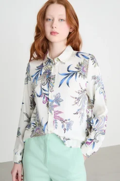 Camicia in twill stampato - Bianco Azzurro