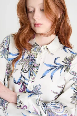 Camicia in twill stampato - Bianco Azzurro