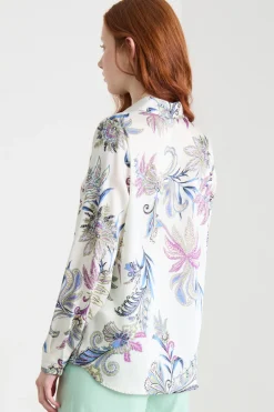 Camicia in twill stampato - Bianco Azzurro
