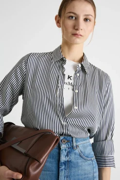 Camicia in twill stampato - Blu Bianco
