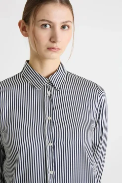 Camicia in twill stampato - Blu Bianco