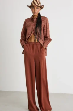 Camicia in voile con tasche - Marrone