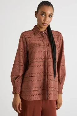 Camicia in voile con tasche - Marrone