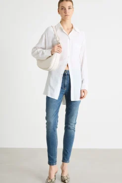 Camicia lunga in crepe de chine - Bianco