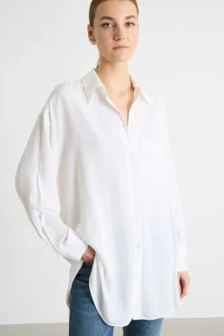 Camicia lunga in crepe de chine - Bianco