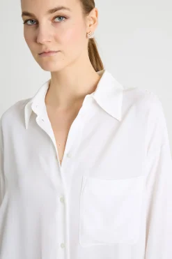 Camicia lunga in crepe de chine - Bianco