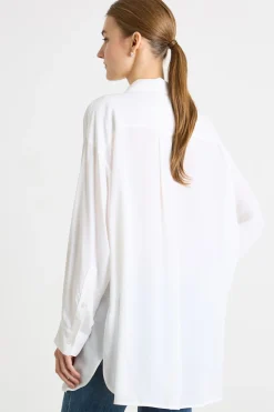 Camicia lunga in crepe de chine - Bianco