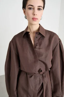 Camicia lunga in in tela - Marrone