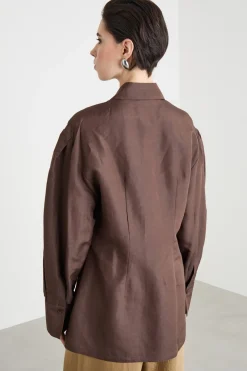 Camicia lunga in in tela - Marrone