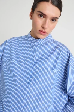 Camicia lunga in popeline - Azzurro Bianco