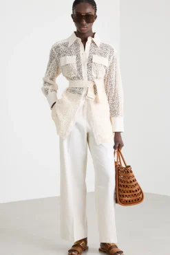 Camicia lunga in tulle ricamato - Avorio