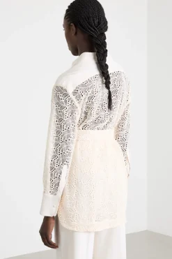 Camicia lunga in tulle ricamato - Avorio