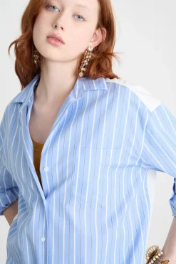 Camicia maxi con ricamo - Azzurro Bianco