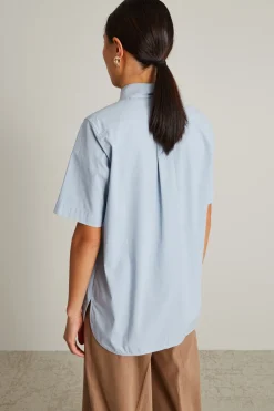 Camicia mezza manica con ricamo - Azzurro Polvere