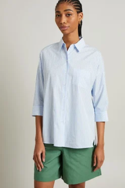 Camicia morbida in popeline - Celeste