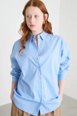 Camicia morbida in popeline stretch - Azzurro