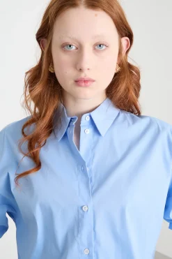 Camicia morbida in popeline stretch - Azzurro