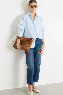 Camicia morbida in popeline stretch - Azzurro Bianco