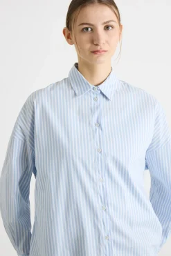 Camicia morbida in popeline stretch - Azzurro Bianco
