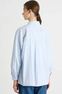 Camicia morbida in popeline stretch - Azzurro Bianco