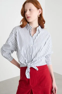 Camicia morbida in popeline stretch - Bianco Grigio