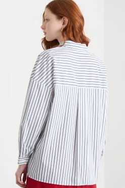 Camicia morbida in popeline stretch - Bianco Grigio