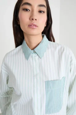 Camicia oversize a blocchi di colore - Bianco Verde
