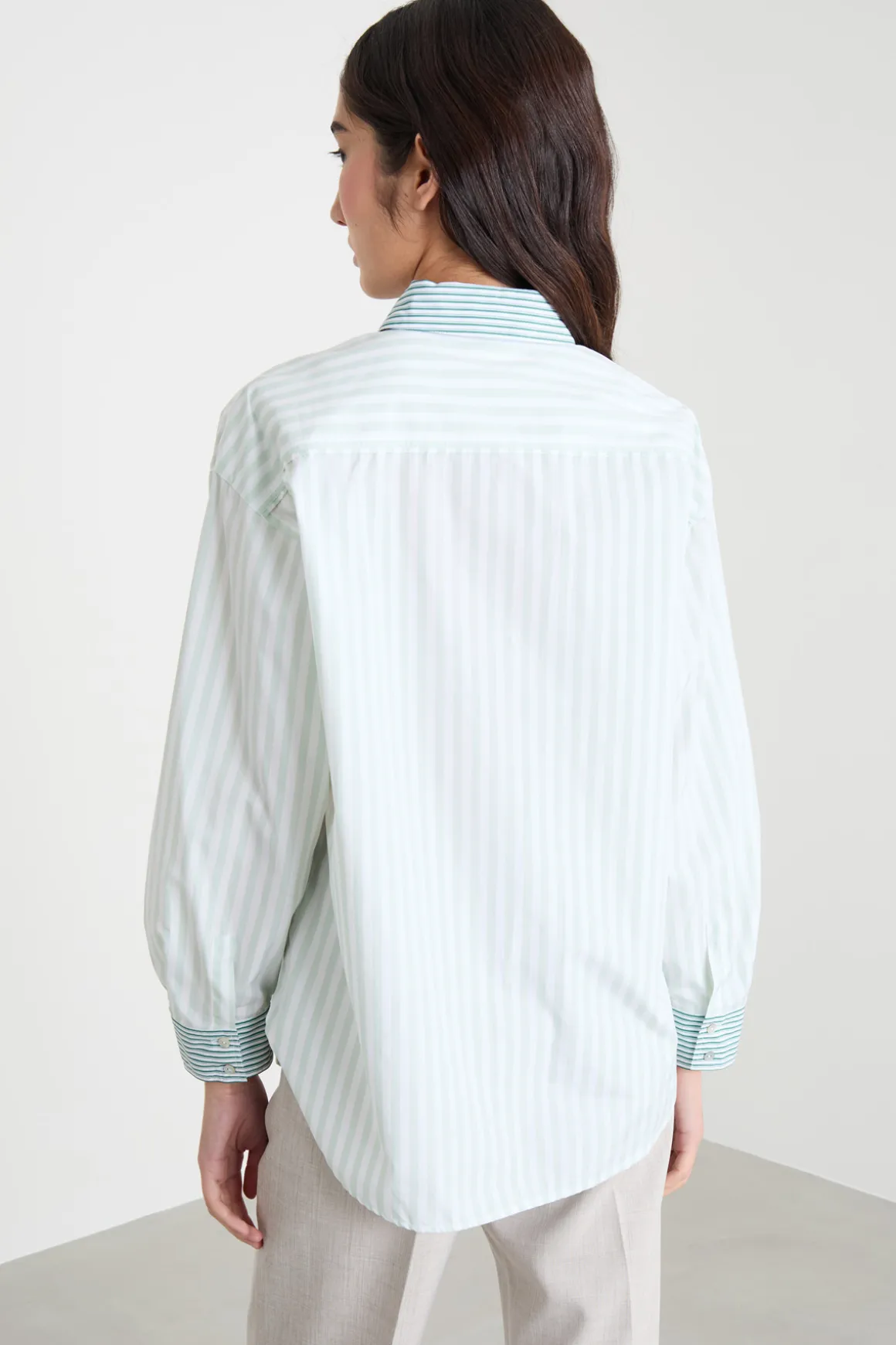 Camicia oversize a blocchi di colore - Bianco Verde