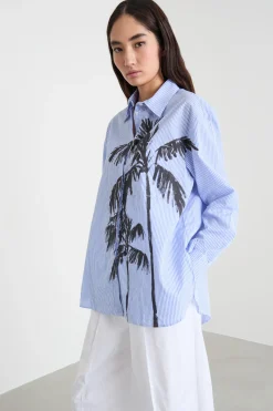 Camicia oversize con stampa - Azzurro