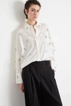 Camicia oversize con strass - Bianco