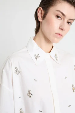 Camicia oversize con strass - Bianco