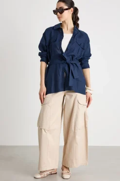 Camicia oversize con tasche - Blu