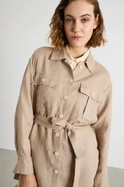 Camicia oversize con tasche - Cammello