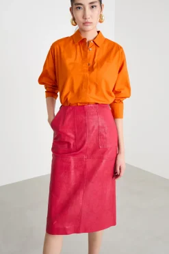 Camicia oversize dritta in popeline - Arancione