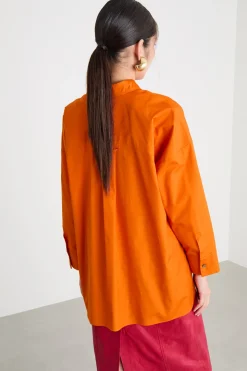 Camicia oversize dritta in popeline - Arancione