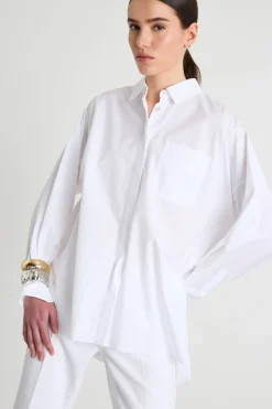 Camicia oversize dritta in popeline - Bianco