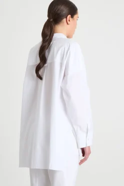 Camicia oversize dritta in popeline - Bianco